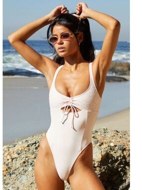 PacSun Light Blush Lace-Trim One-Piece Swimsuit